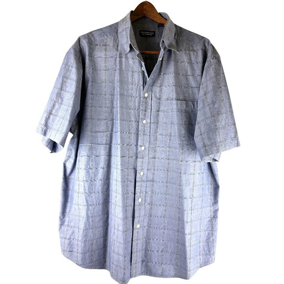 Roundtree & York Indigo Blue Short sleeve button down shirt, Men's 2XLT - Picture 1 of 10